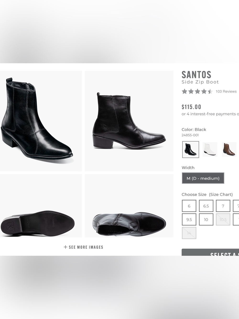 Stacy Adams Santos Men's Black Leather Side-Zip Ankle Boots
